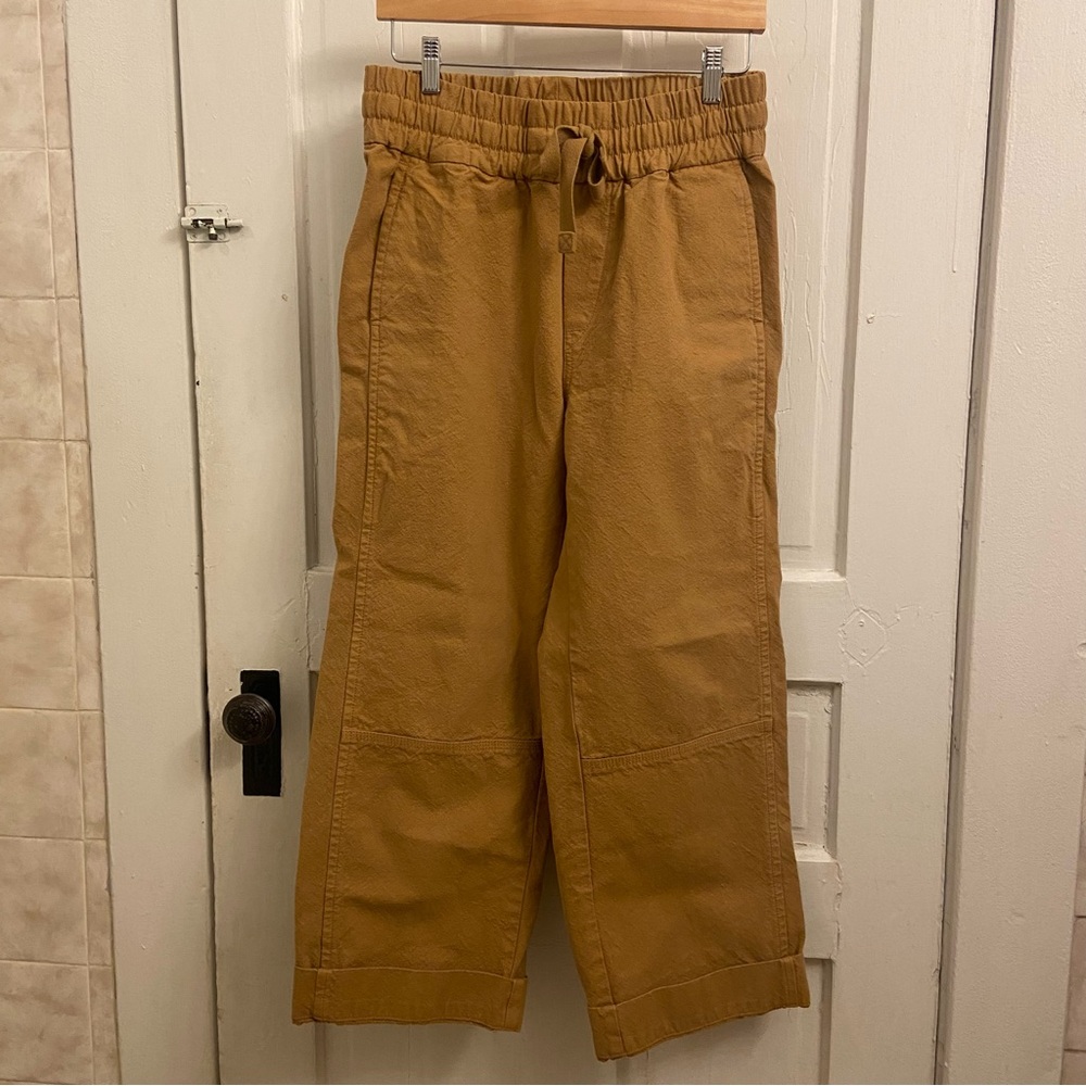 Everlane Caramel Brown Elastic-Waist Organic Cotton Wide Leg Pants